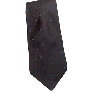 100% Silk Necktie Hand Made in Italy Brown Blue Floral Pattern‎ Men's Tie